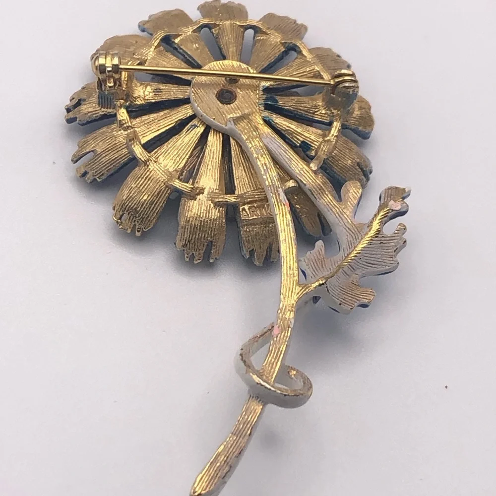Vintage Blue & White Enamel Flower Brooch
